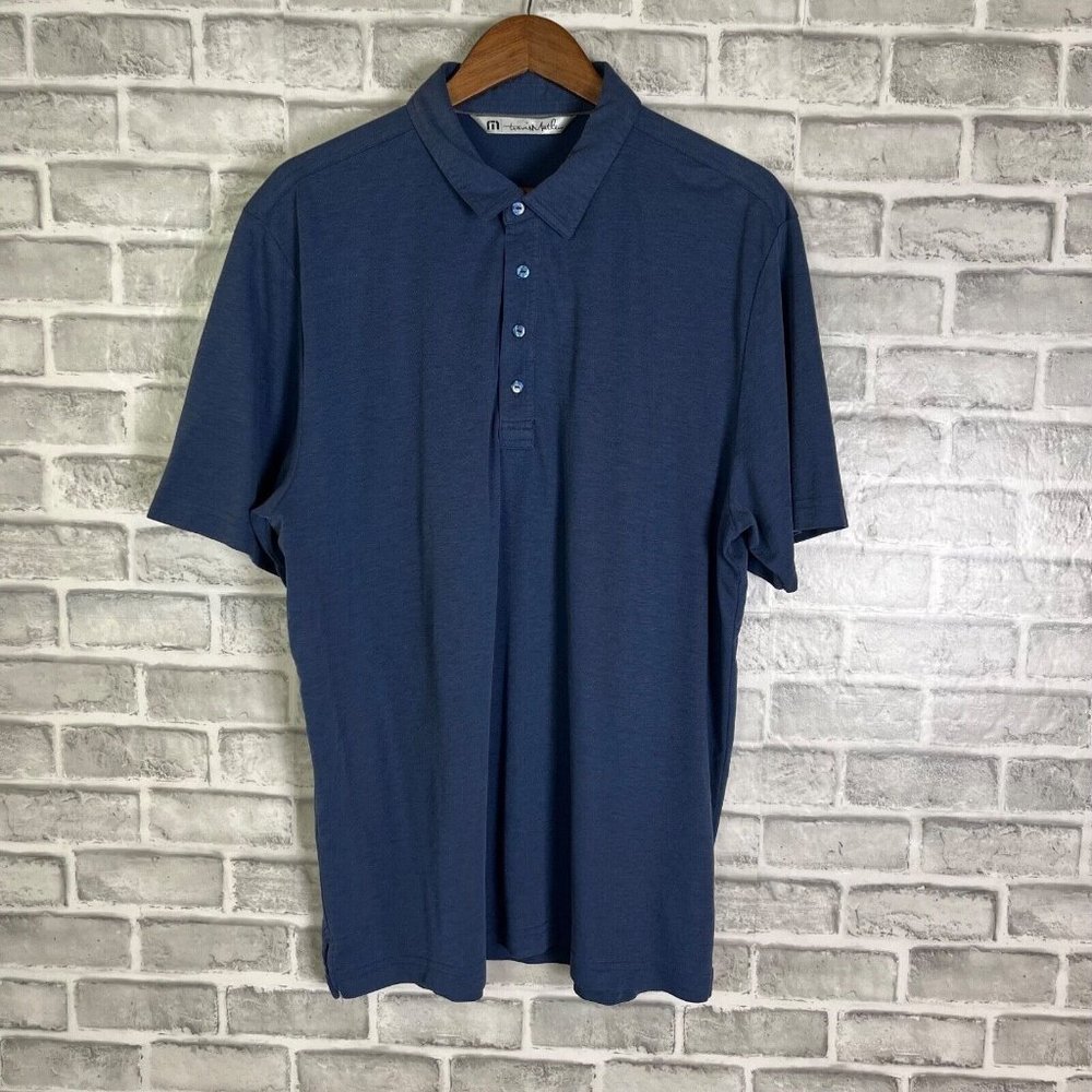 Travis Matthew Pima Cotton Poly Solid Navy Golf Polo Shirt 4 Button Mens Size XL